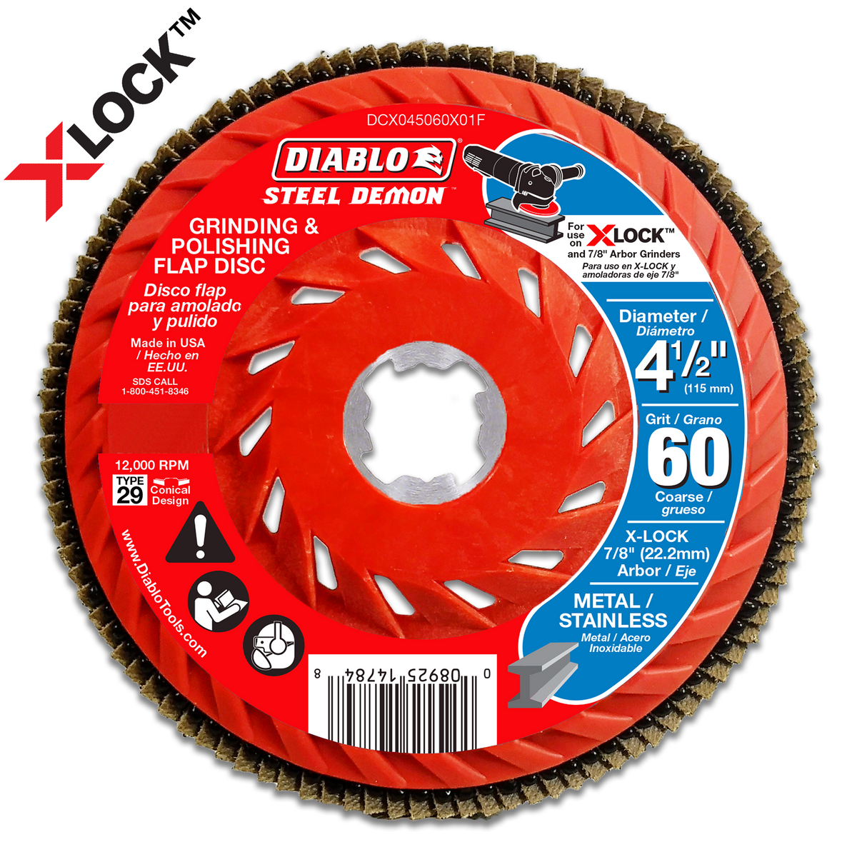 Diablo DCX045060X03F 4-1/2" 60-Grit X-LOCK Steel Demon™ Flap Discs for Metal (3-Pack)