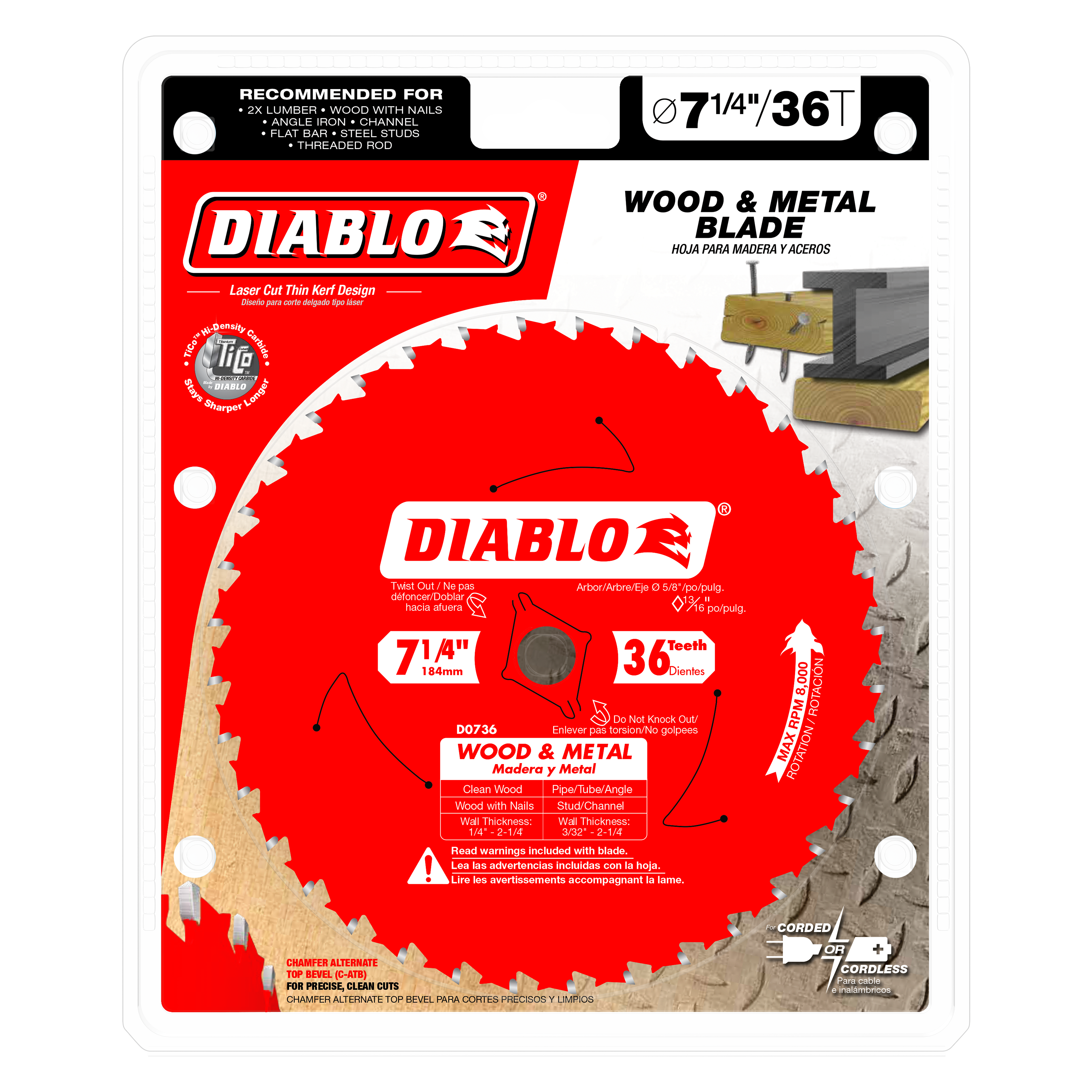 Diablo D0736GPX 7-1/4" x 36 Tooth Wood & Metal Carbide Saw Blade