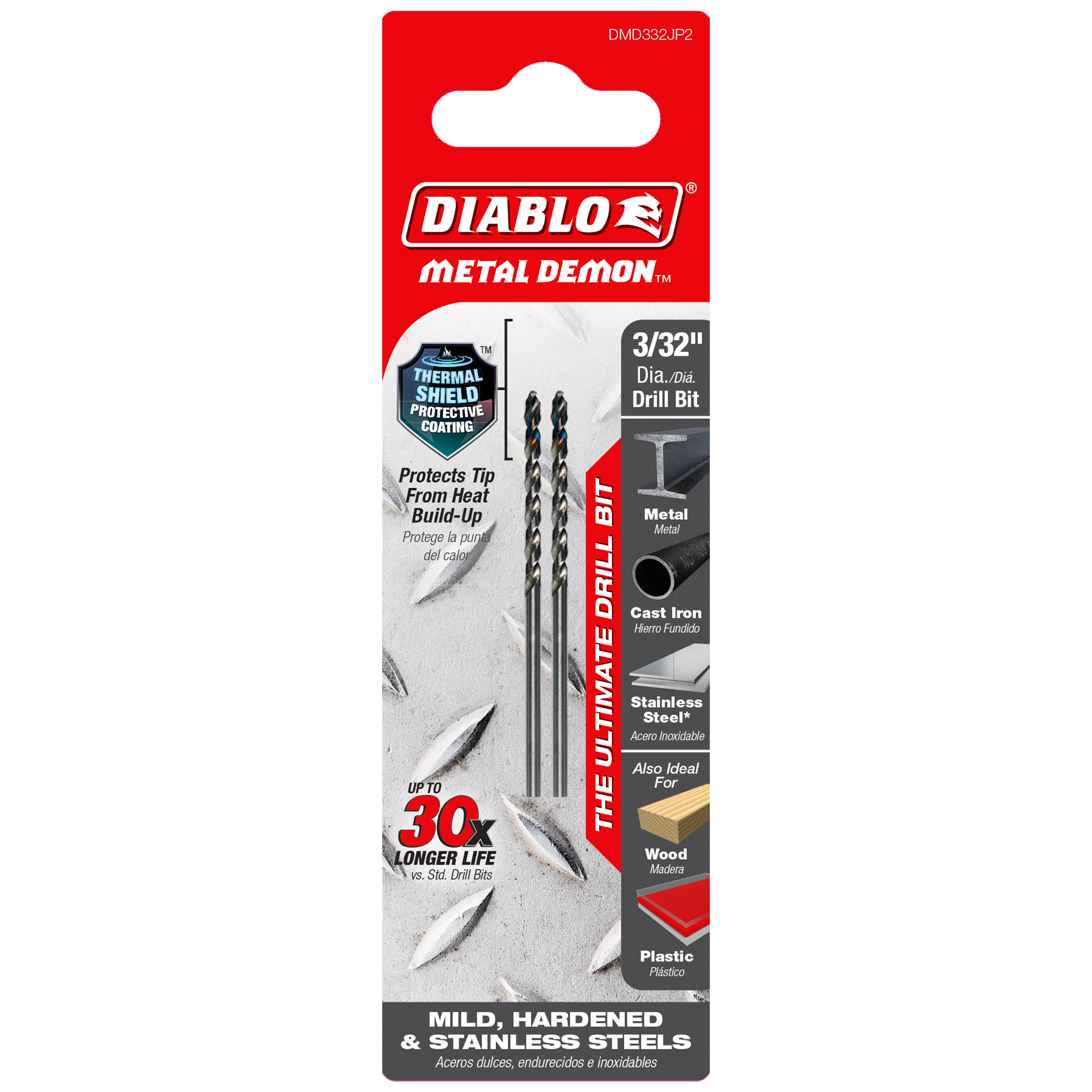 Diablo DMD332JP2 3/32" Metal Demon™ Drill Bits for Mild, Hardened and Stainless Steels (2-Pack)