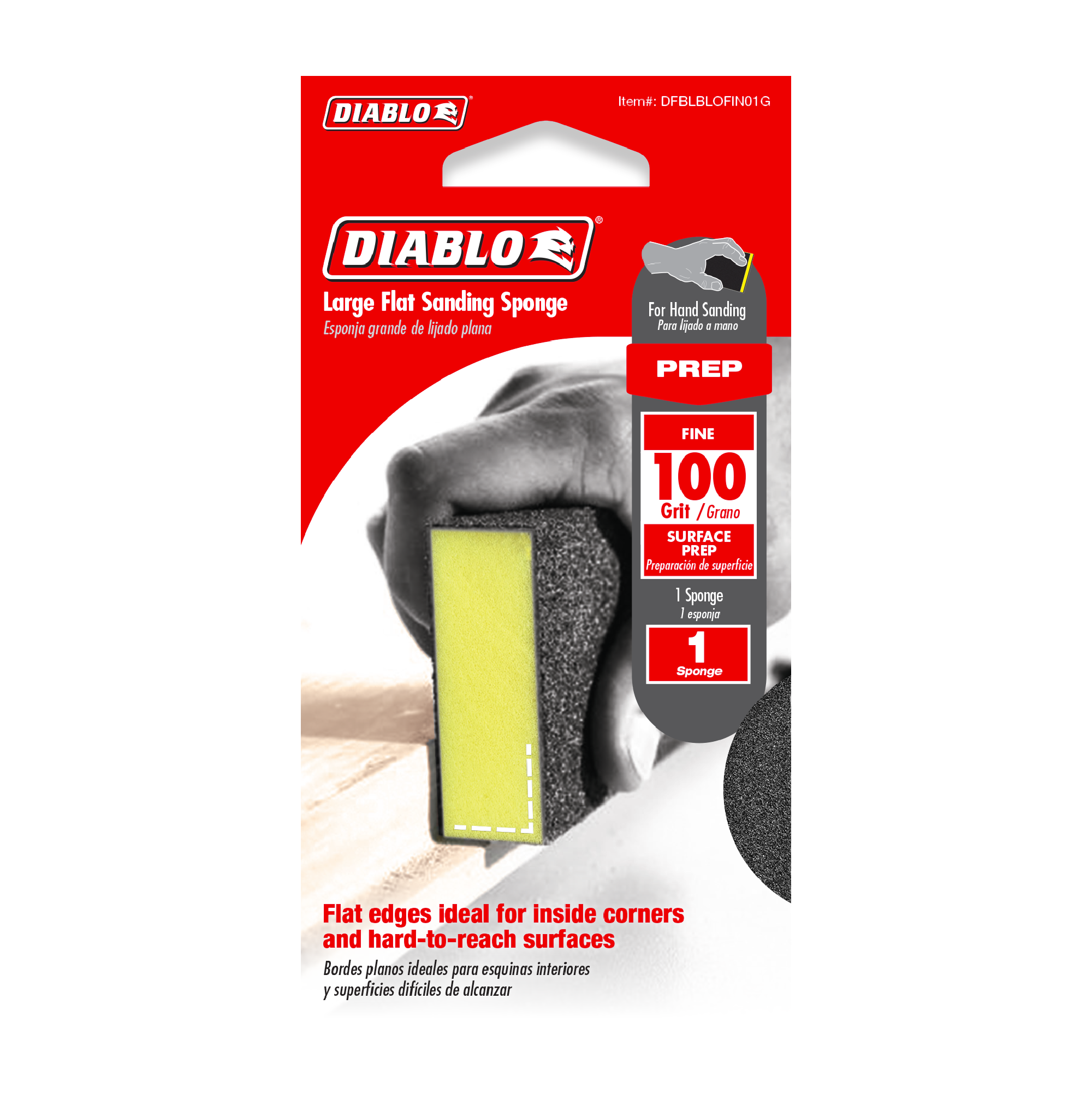 Diablo DFBLBLOFIN01G 5" x 3" x 1" 100-Grit Large Flat Edge Sanding Sponge