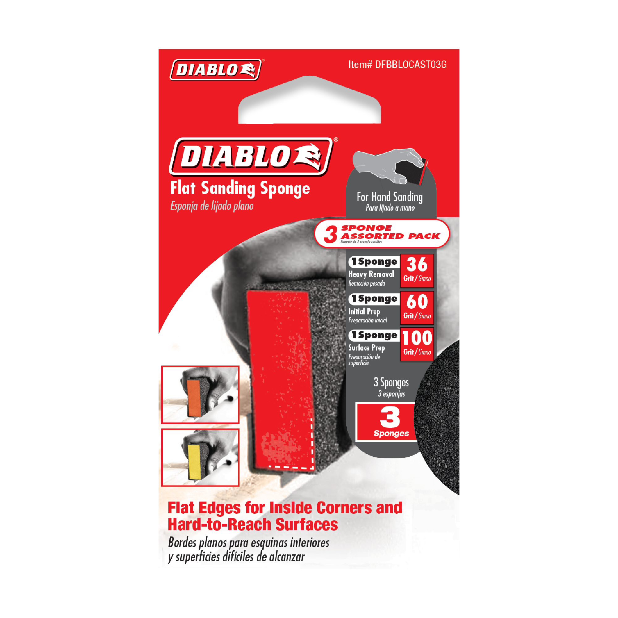 Diablo DFBBLOCAST03G 4" x 2-1/2" x 1" Assorted Flat Edge Sanding Sponges (3-Piece)