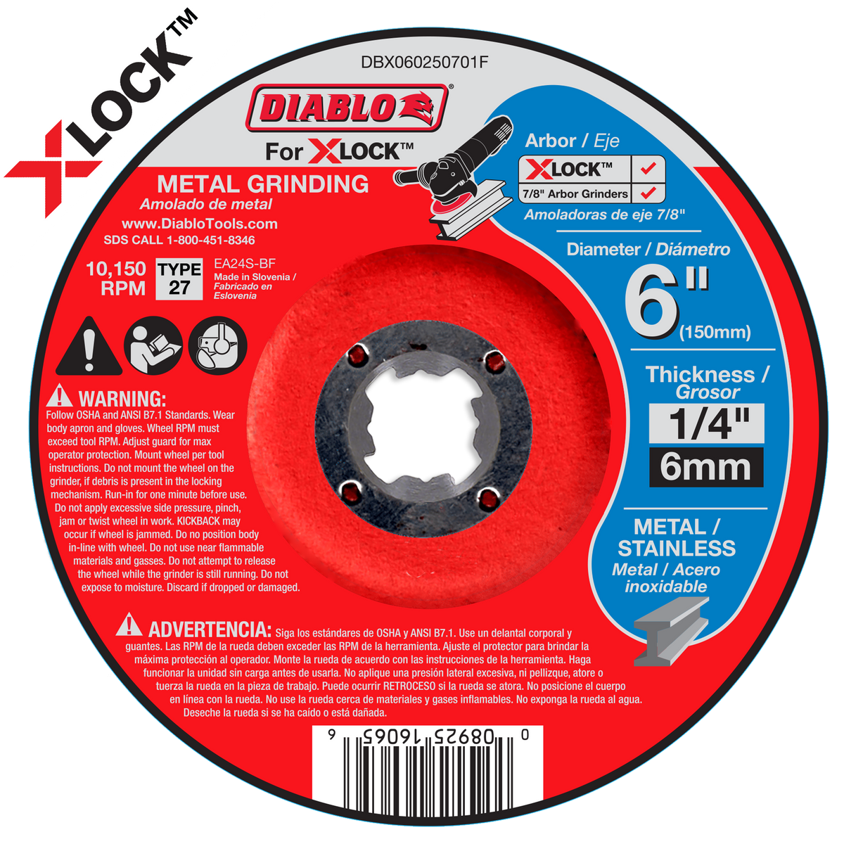 Diablo DBX060250701F 6" Type 27 Metal Grinding Disc for X-Lock and All Grinders