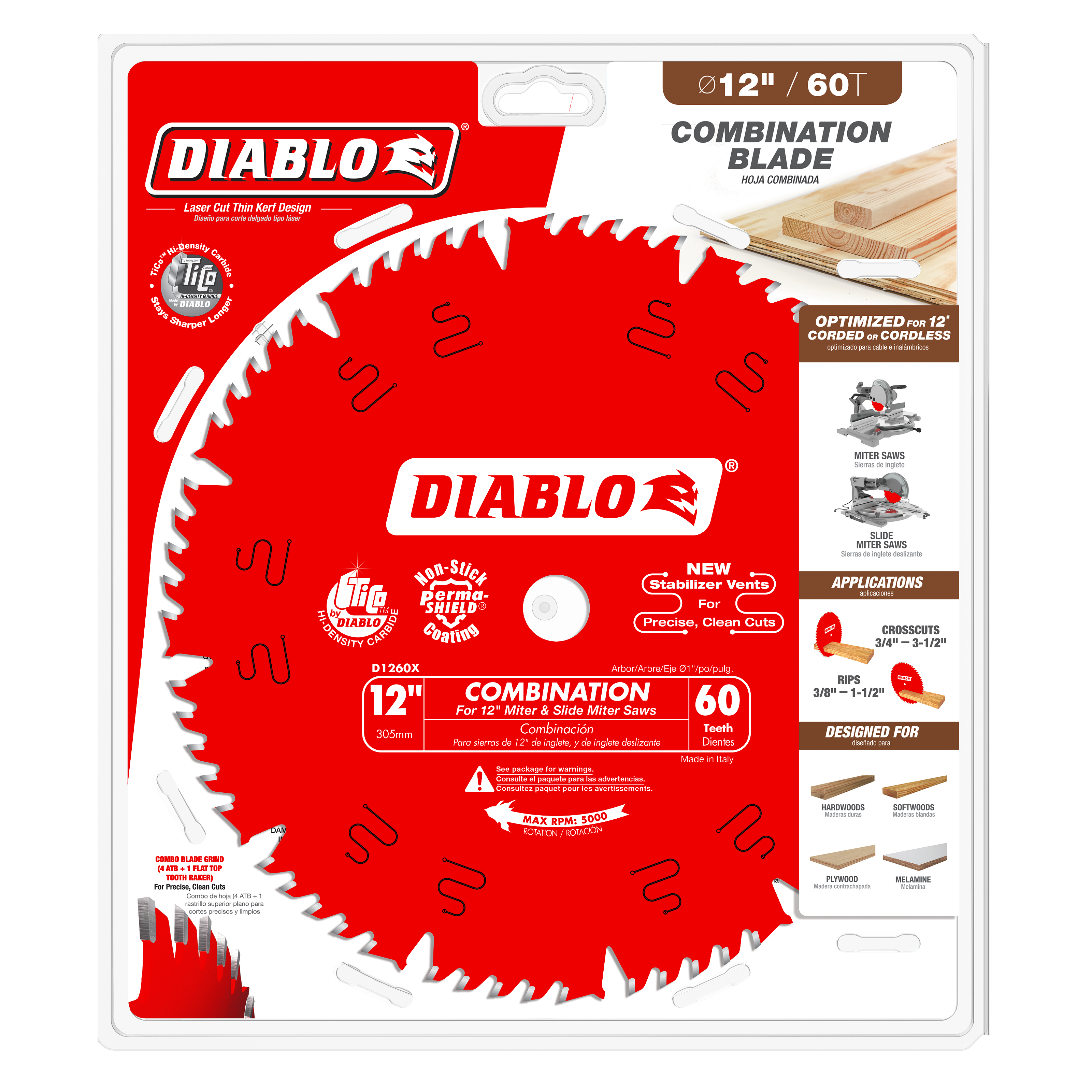 Diablo D1260X 12" x 60-Teeth Combination Saw Blade for Wood