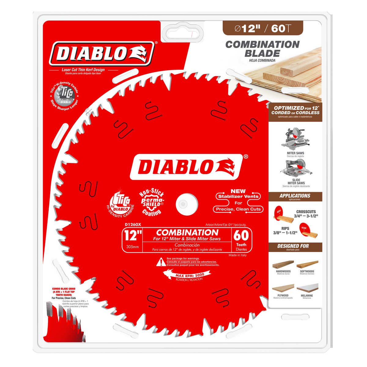 Diablo D1260X 12" x 60-Teeth Combination Saw Blade for Wood