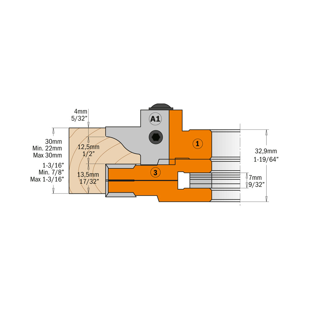 CMT 694.015.31 PROFILE & COUNTER PROFILE CUTTER HEAD SETS D=5-13/64’’  B=1-1/4”