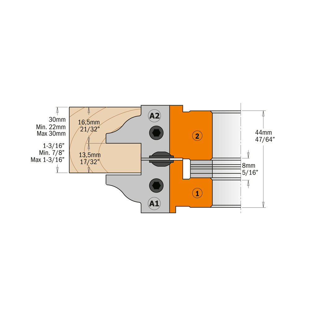 CMT 694.015.31 PROFILE & COUNTER PROFILE CUTTER HEAD SETS D=5-13/64’’  B=1-1/4”