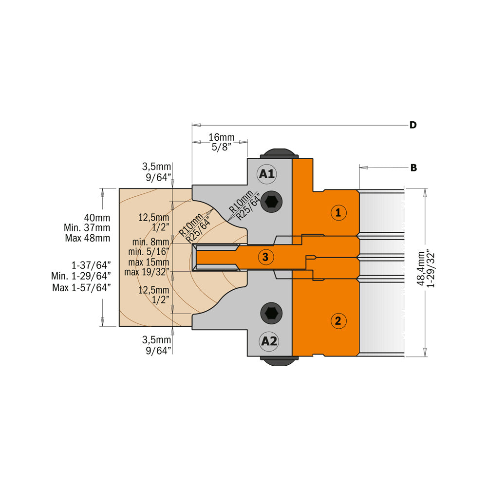 CMT 694.015.31 PROFILE & COUNTER PROFILE CUTTER HEAD SETS D=5-13/64’’  B=1-1/4”