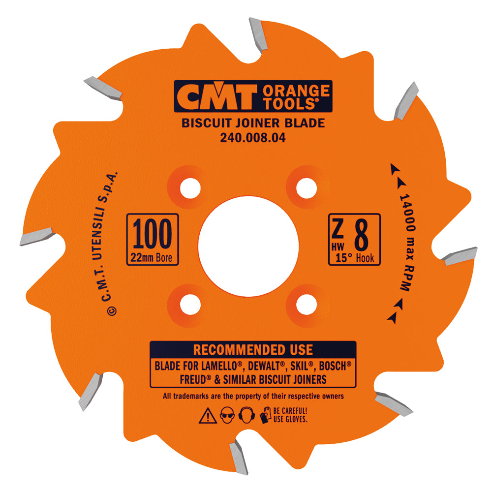 CMT 240.008.04 BISCUIT JOINER 4” x22mm  T=8