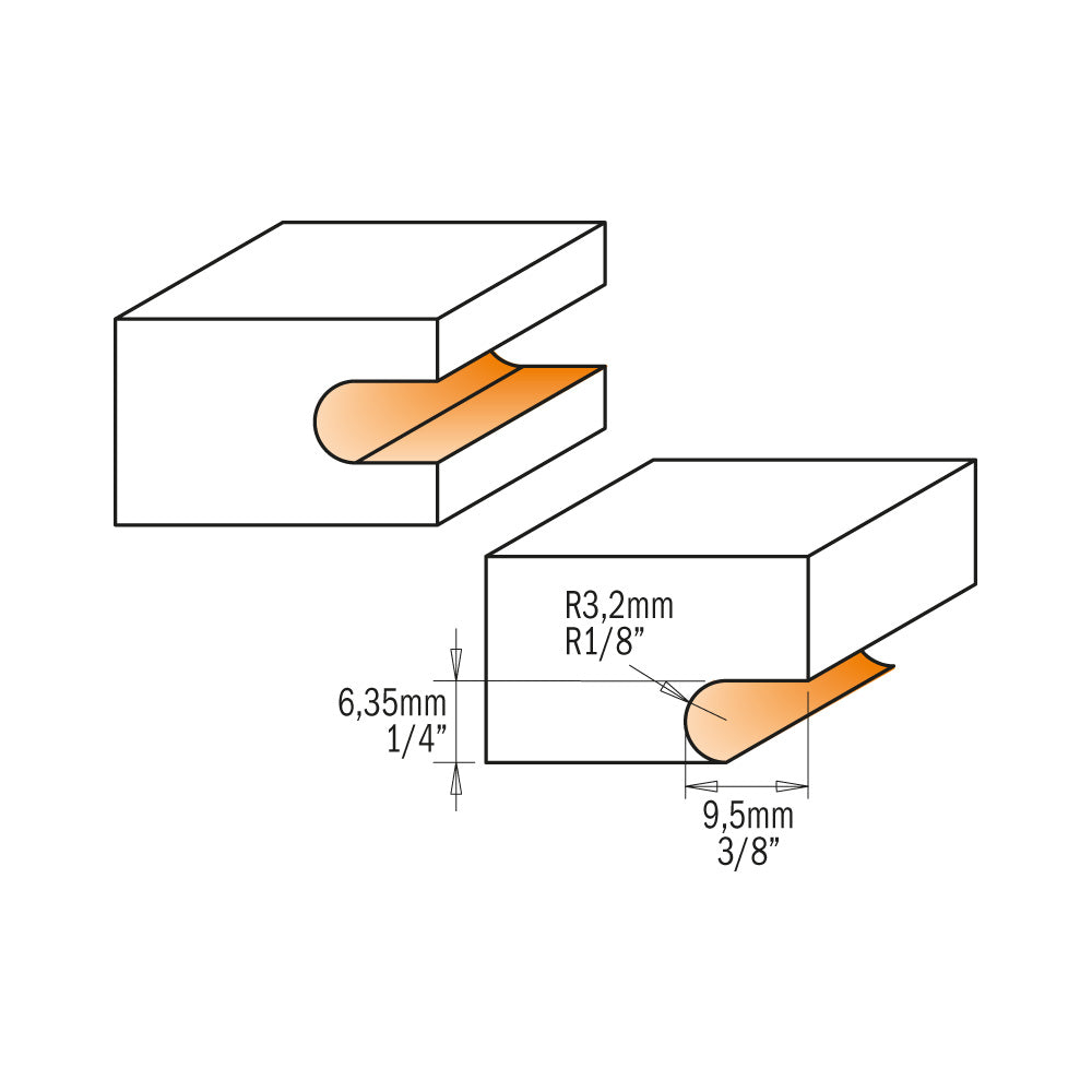 CMT 822.024.11B FLOORING ROUTER BITS  D=1-1/4”x1/4”  R=1/8”  S=1/4”