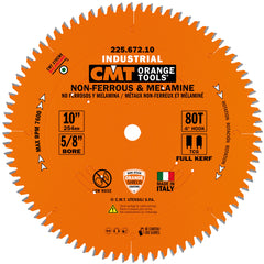 CMT 225.672.10 THICK NON-FERROUS METAL & MELAMINE 10”x5/8’’  T=80 TCG (-6° NEG)