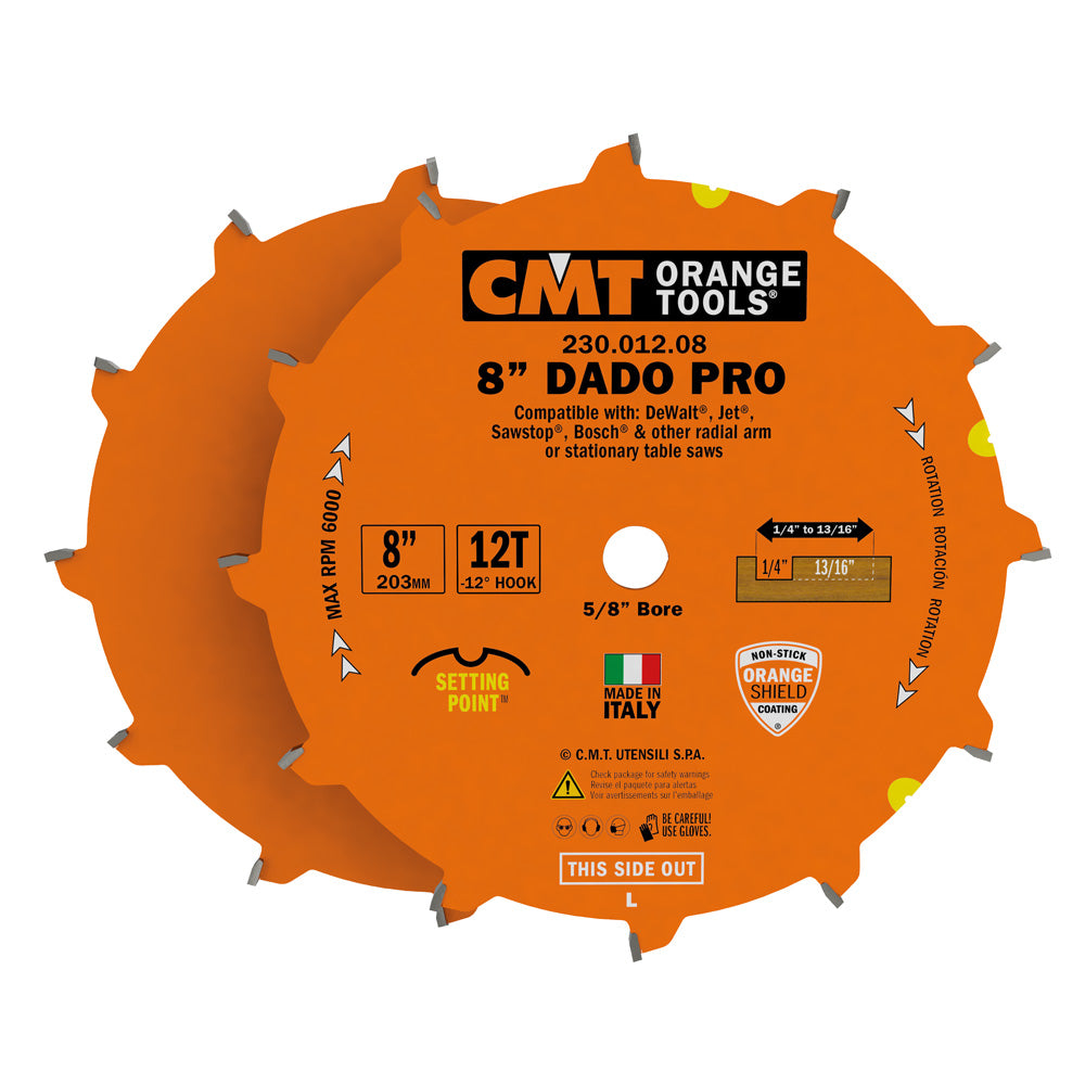 CMT 230.012.08 DADO PRO 8’’x1/4” to 13/16”x5/8’’  T=12 FLAT+ATB (-12° NEG)