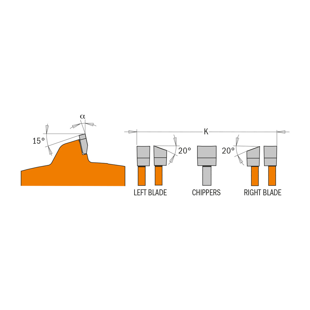 CMT 230.524.08 PRECISION DADO 8’’x1/4” to 29/32”x5/8’’  T=24 FLAT+ATB (-12° NEG)