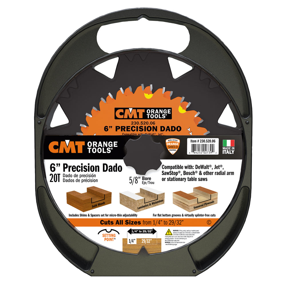 CMT 230.520.06 PRECISION DADO 6’’x1/4” to 29/32”x5/8’’  T=20 FLAT+ATB (-12° NEG)