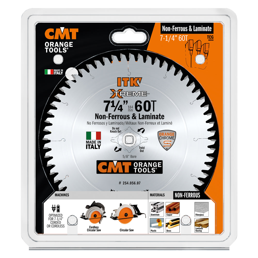 CMT 254.056.07 NON-FERROUS & LAMINATE 7-1/4’’x0.098”x5/8”<>  T=60 TCG (-6° NEG)