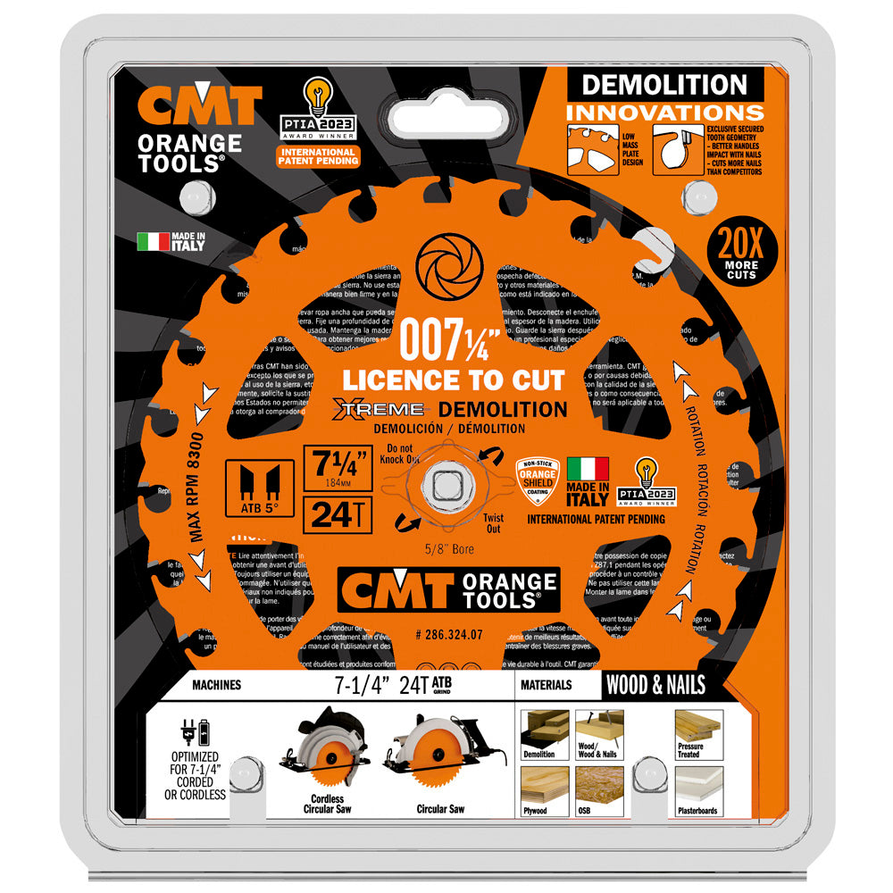 CMT 286.324.07 DEMOLITION BLADE 7-1/4”x0.090”/0.049”x5/8”<>  T=24 ATB