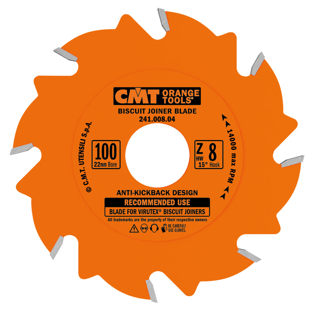 CMT 240.008.04 BISCUIT JOINER 4” x22mm  T=8