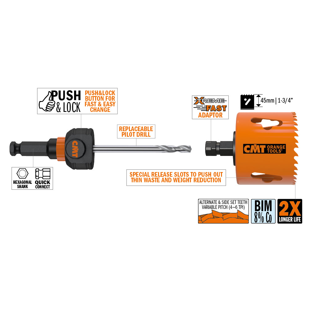 CMT 551-054X BI-METAL PLUS BIM8%CO HOLE SAW D=2-1/8” (54mm)