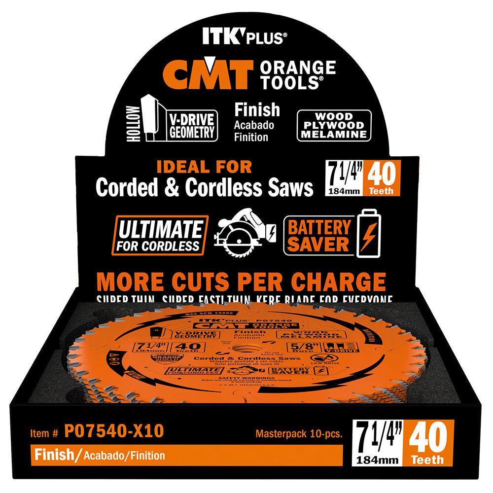 CMT P07540-X10 ITK-PLUS® ULTIMATE FINISH V-DRIVE 7-1/4”x5/8”<> (10-PC. BULK MASTERPACK)