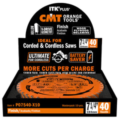 CMT P07540-X10 ITK-PLUS® ULTIMATE FINISH V-DRIVE 7-1/4”x5/8”<> (10-PC. BULK MASTERPACK)
