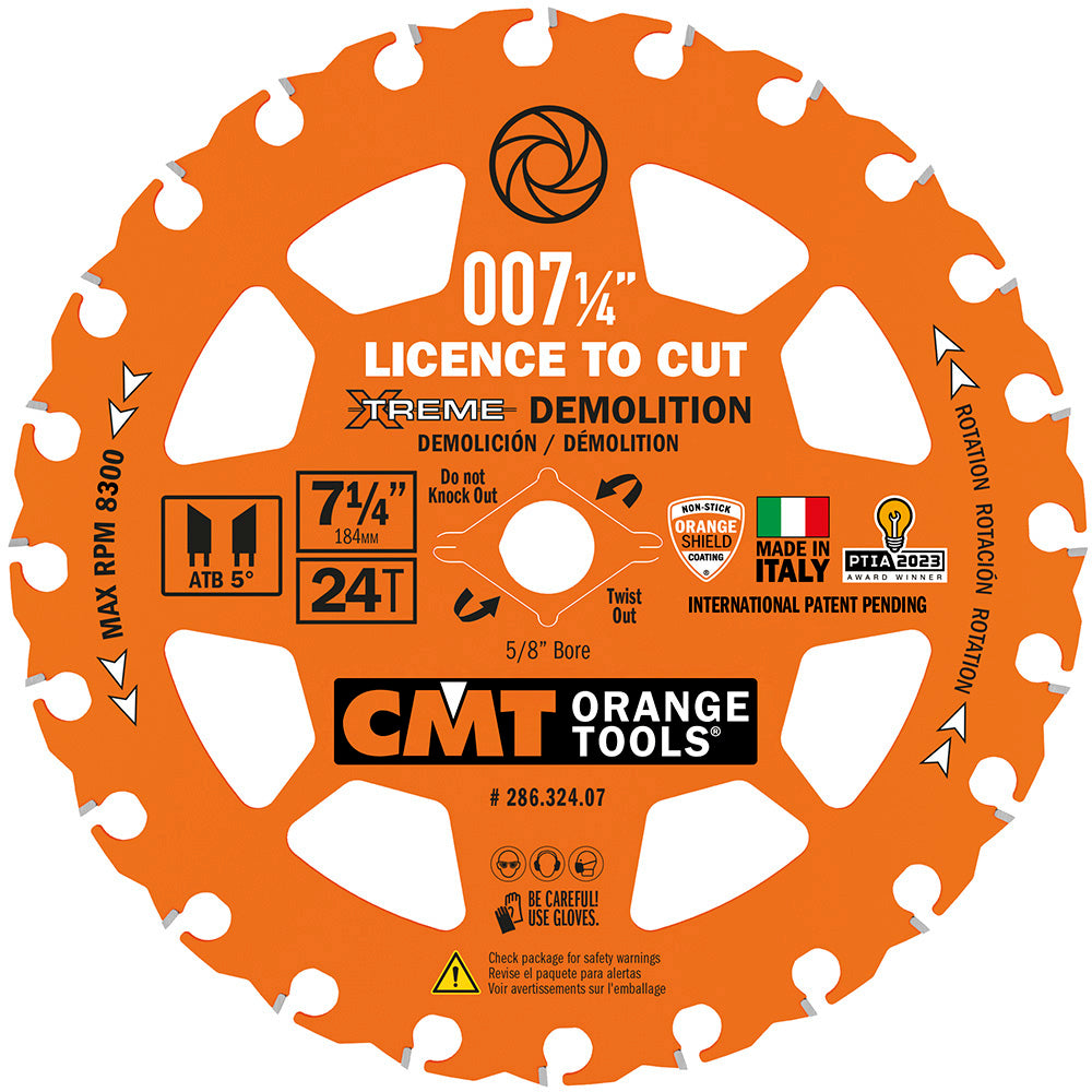 CMT 286.324.07 DEMOLITION BLADE 7-1/4”x0.090”/0.049”x5/8”<> T=24 ATB
