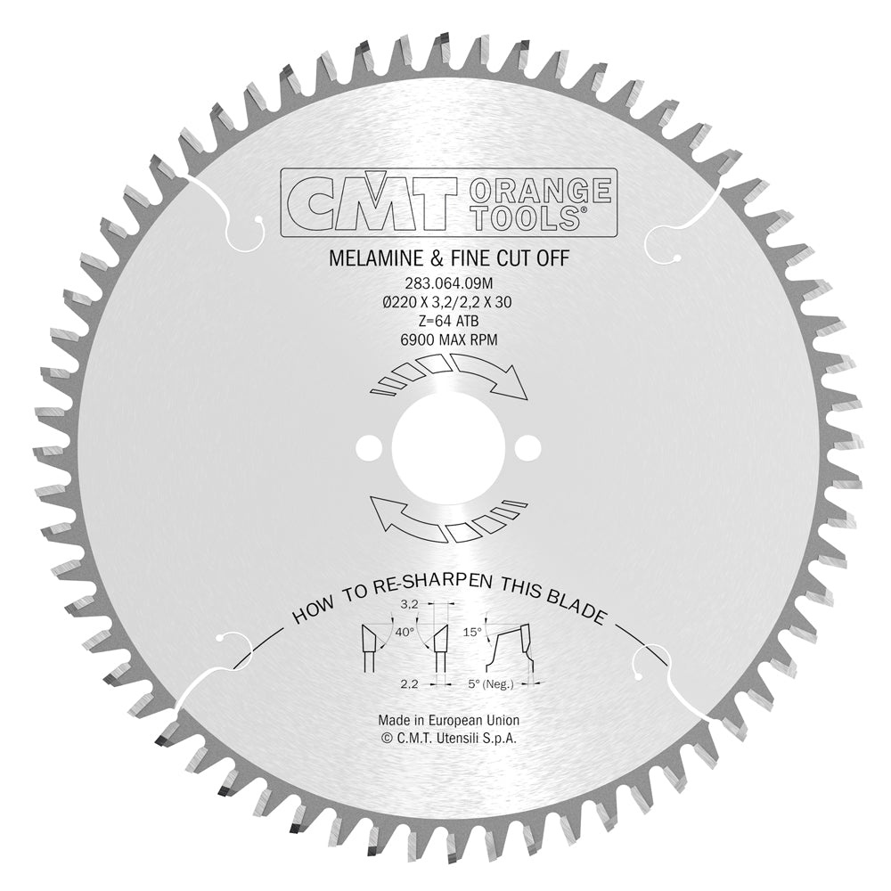CMT 283.064.09M ULTRA FINISH - PLYWOOD & MELAMINE 220x30mm  T=64 Hi-ATB (-5° NEG)