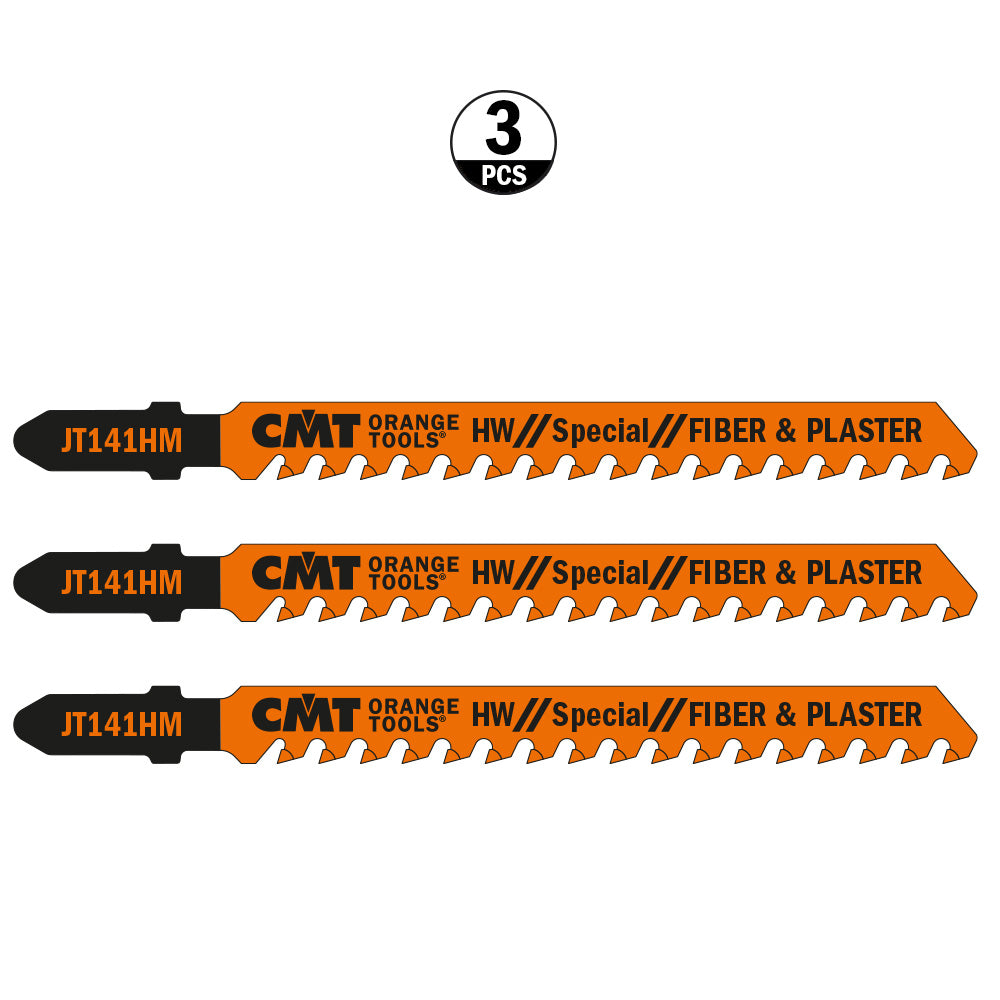 CMT JT141HM-3 JIG SAW BLADES FIBER & PLASTER (CARBIDE TIPPED) 4”x 6TPI (3-PCS.)