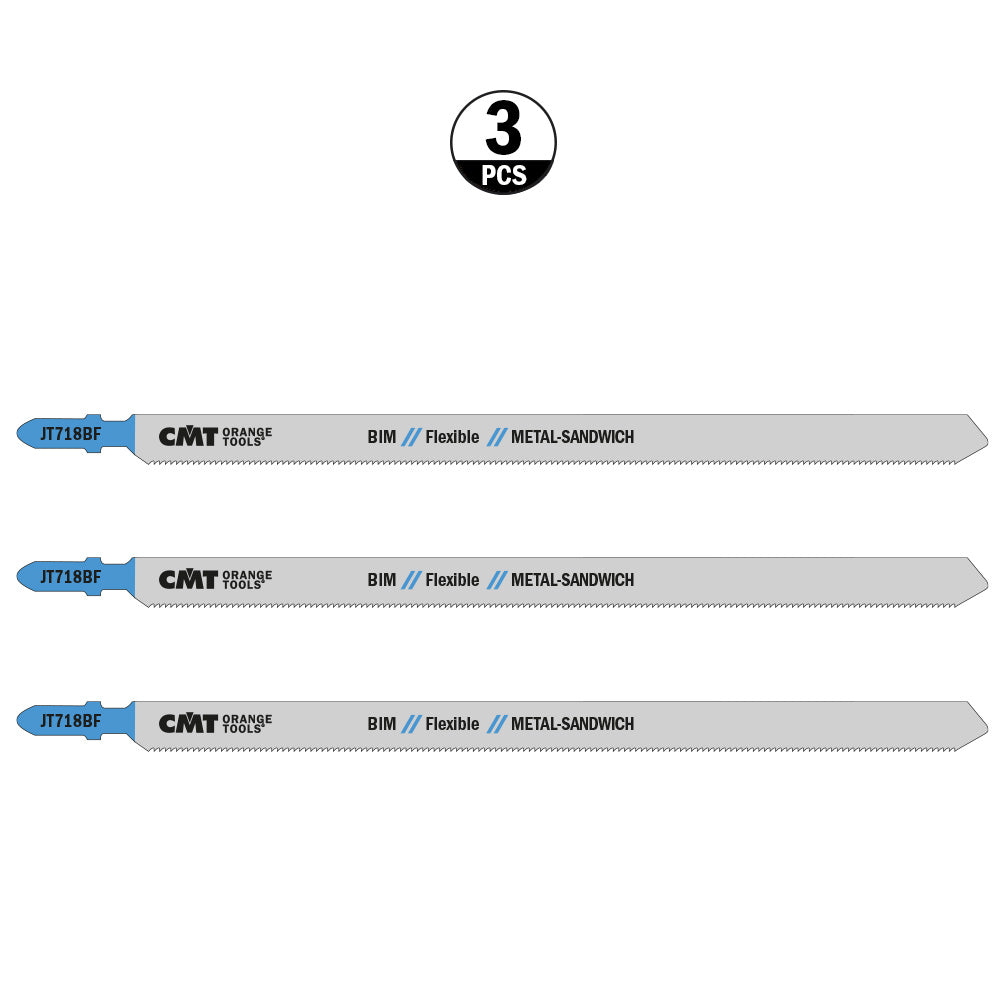 CMT JT718BF-3 JIG SAW BLADES METAL/SANDWICH PANEL (BIM) 7-1/4”x 14TPI (3-PCS.)