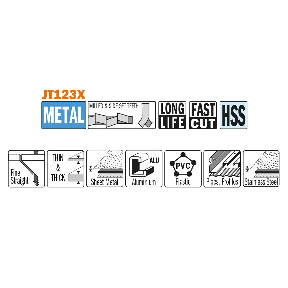 CMT JT123X-5 JIG SAW BLADES METAL/FINE STRAIGHT (HSS) 4”x 10-21TPI (5-PCS.)