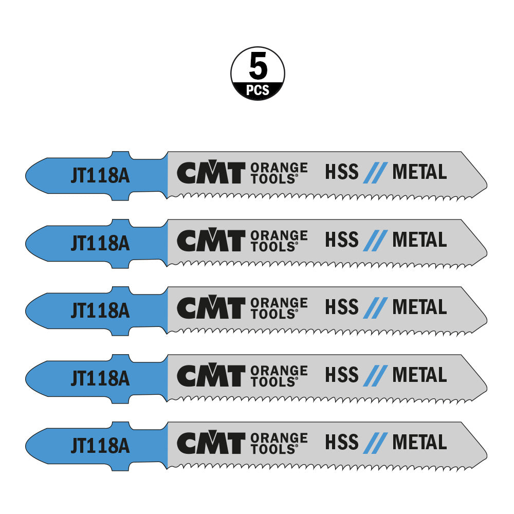 CMT JT118A-5 JIG SAW BLADES METAL/FINE STRAIGHT (HSS) 3”x 21TPI (5-PCS.)