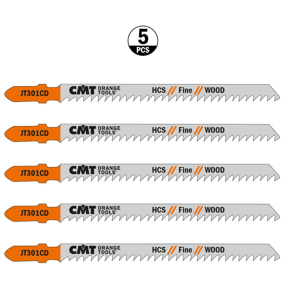 CMT JT301CD-5 JIG SAW BLADES WOOD/FINE STRAIGHT (HCS) 4-1/2”x 8TPI (5-PCS.)