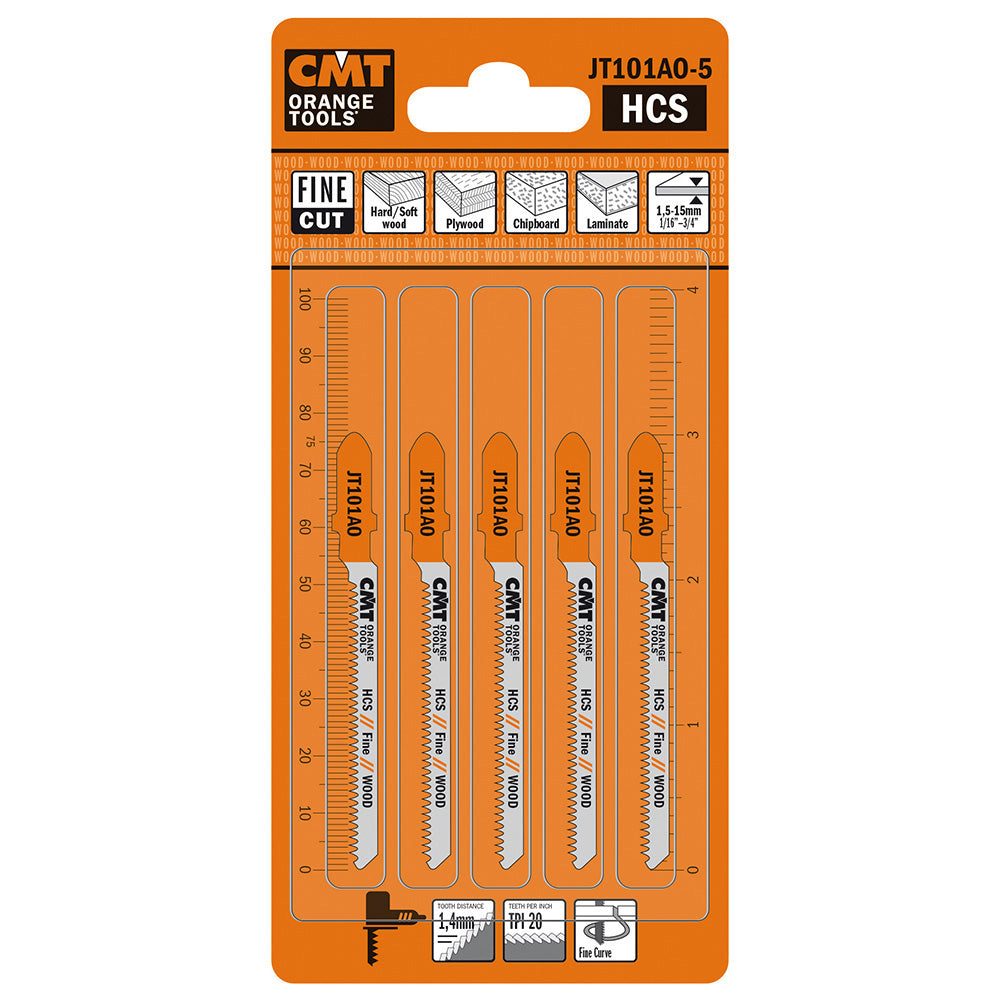 CMT JT101AO-5 JIG SAW BLADES WOOD/FINE CURVE (HCS) 3”x 20TPI (5-PCS.)