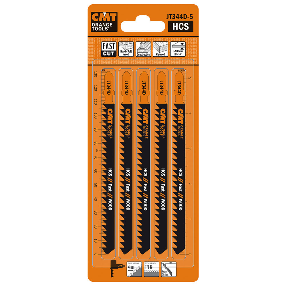 CMT JT344D-5 JIG SAW BLADES WOOD/COARSE STRAIGHT (HCS) 5-1/2”x 6TPI (5-PCS.)