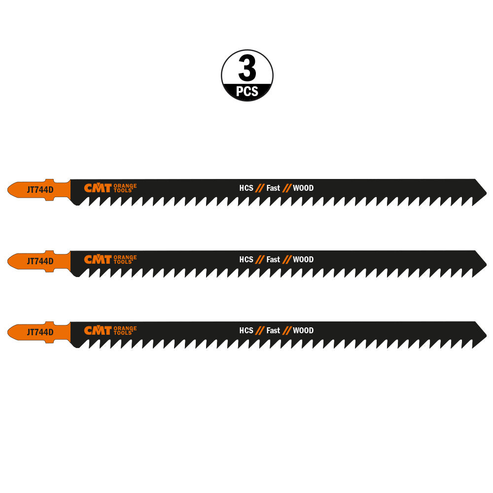 CMT JT744D-3 JIG SAW BLADES WOOD/COARSE STRAIGHT (HCS) 7-3/32”x 6TPI (3-PCS.)