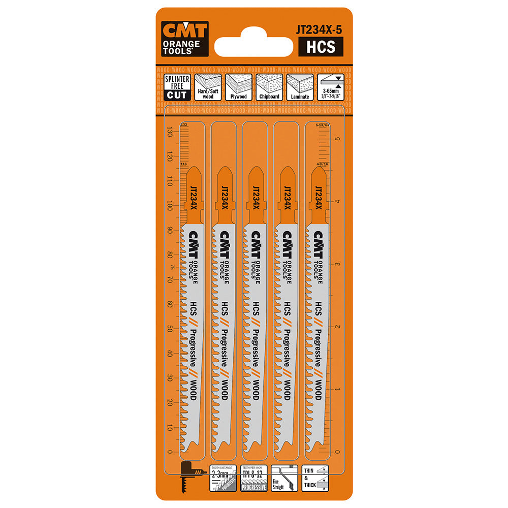 CMT JT234X-5 JIG SAW BLADES WOOD/THIN&THICK (HCS) 4-1/2”x 8-12TPI (5-PCS.)