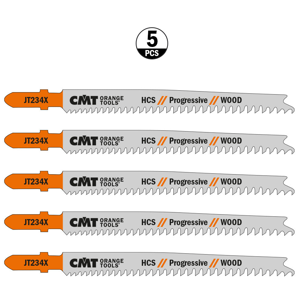 CMT JT234X-5 JIG SAW BLADES WOOD/THIN&THICK (HCS) 4-1/2”x 8-12TPI (5-PCS.)