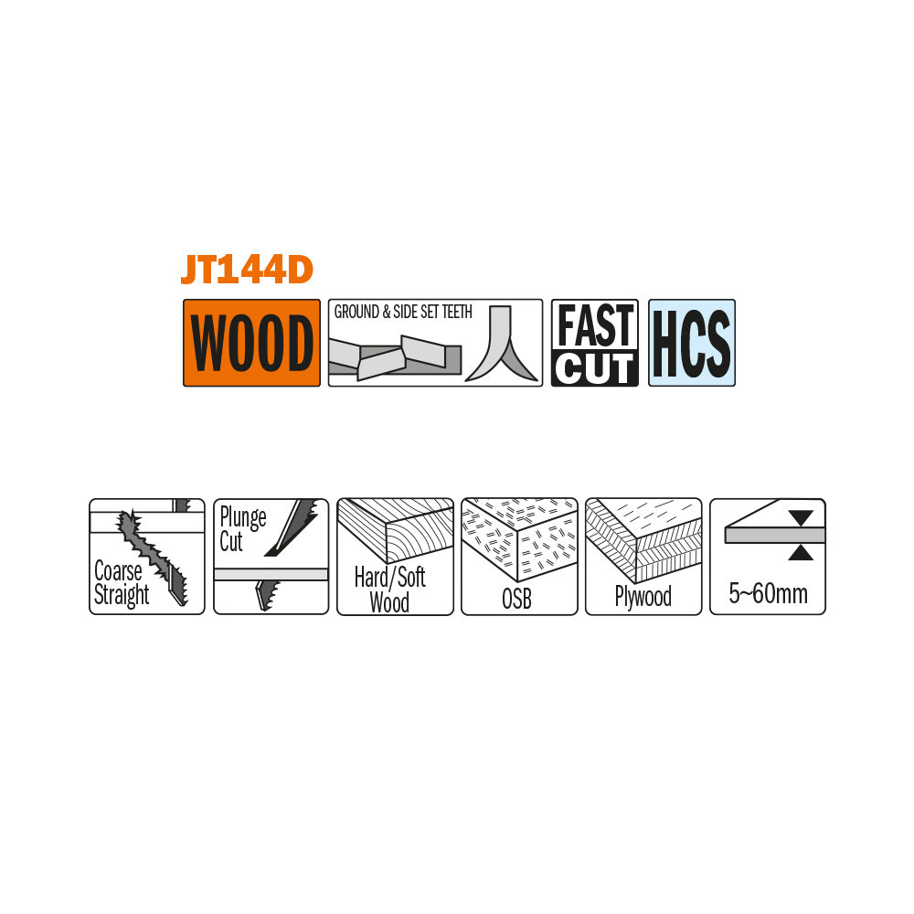 CMT JT144D-5 JIG SAW BLADES WOOD/COARSE STRAIGHT (HCS) 4”x 6TPI (5-PCS.)