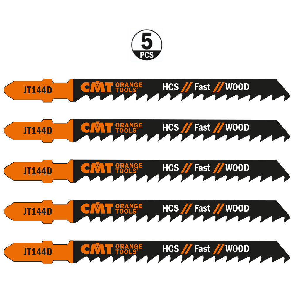 CMT JT144D-5 JIG SAW BLADES WOOD/COARSE STRAIGHT (HCS) 4”x 6TPI (5-PCS.)