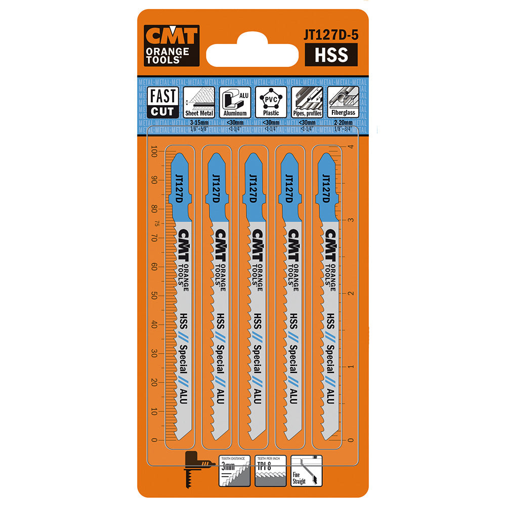 CMT JT127D-5 JIG SAW BLADES ALUMINUM/FINE STRAIGHT (HSS)  4”x 8TPI (5-PCS.)