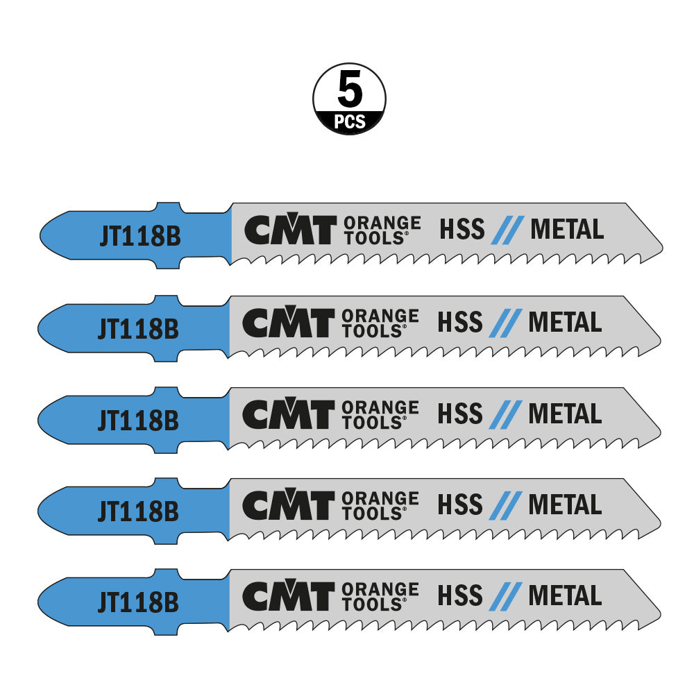 CMT JT118B-5 JIG SAW BLADES METAL/FINE STRAIGHT (HSS) 3”x 12TPI (5-PCS.)