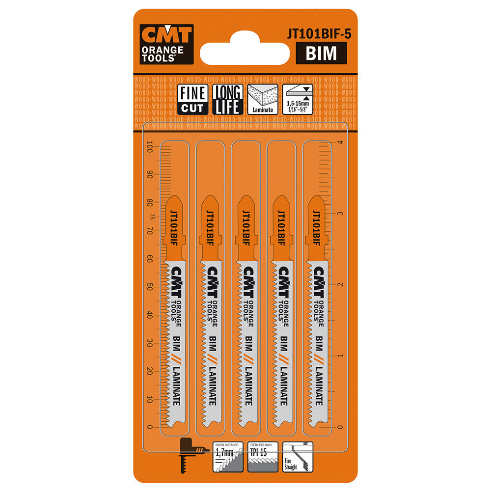 CMT JT101BIF-5 JIG SAW BLADES LAMINATE/FINE STRAIGHT (BIM) 3-1/4”x 15TPI (5-PCS.)