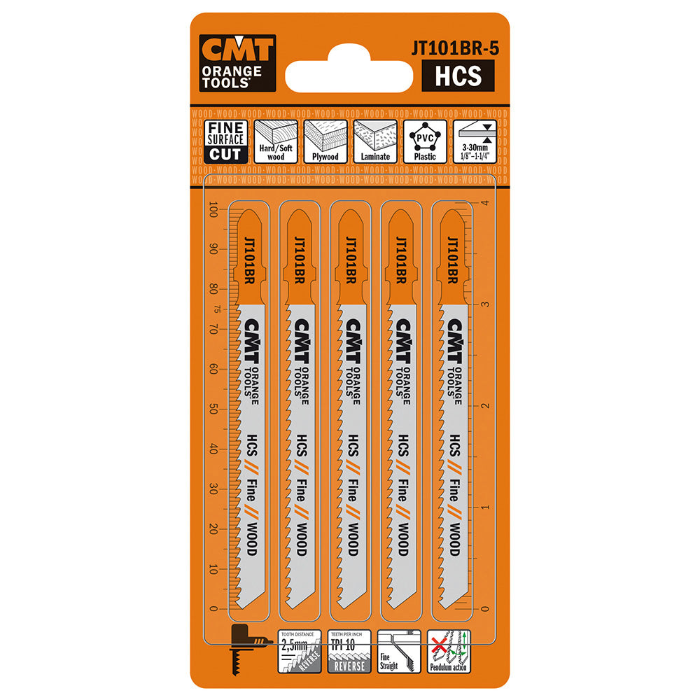 CMT JT101BR-5 JIG SAW BLADES WOOD/FINE STRAIGHT (HCS) 4”x 10TPI (5-PCS.)