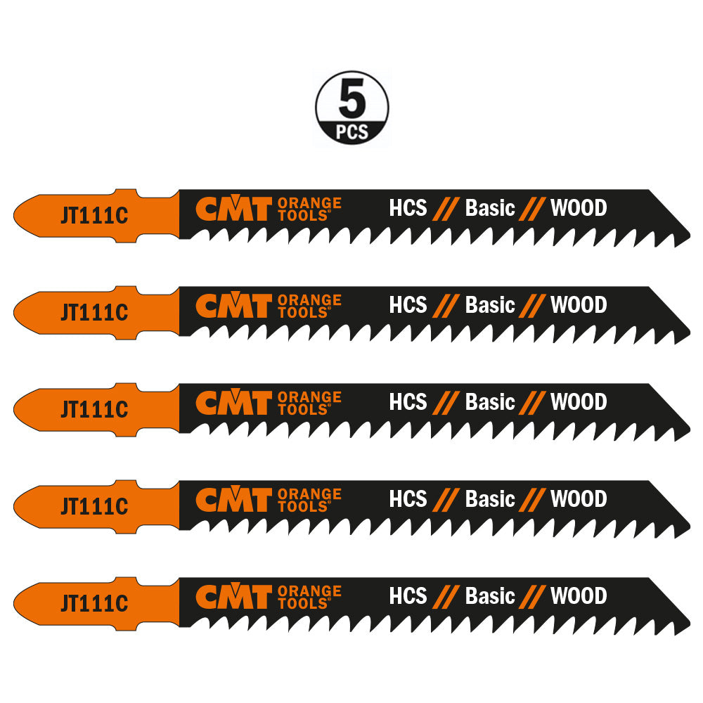 CMT JT111C-5 JIG SAW BLADES WOOD/COARSE STRAIGHT (HCS) 4”x 8TPI (5-PCS.)