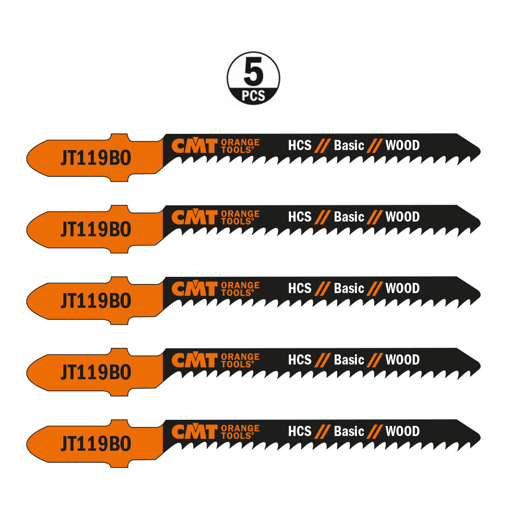 CMT JT119BO-5 JIG SAW BLADES WOOD/FINE CURVE (HCS) 3”x 12TPI (5-PCS.)