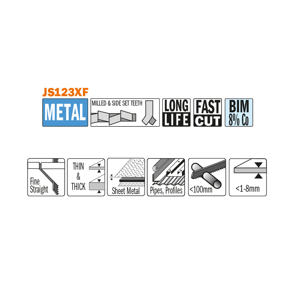 CMT JS123XF-5 RECIPROCATING SAW BLADES for METAL (BIM) 6”x 8-14TPI  (5-PCS.)