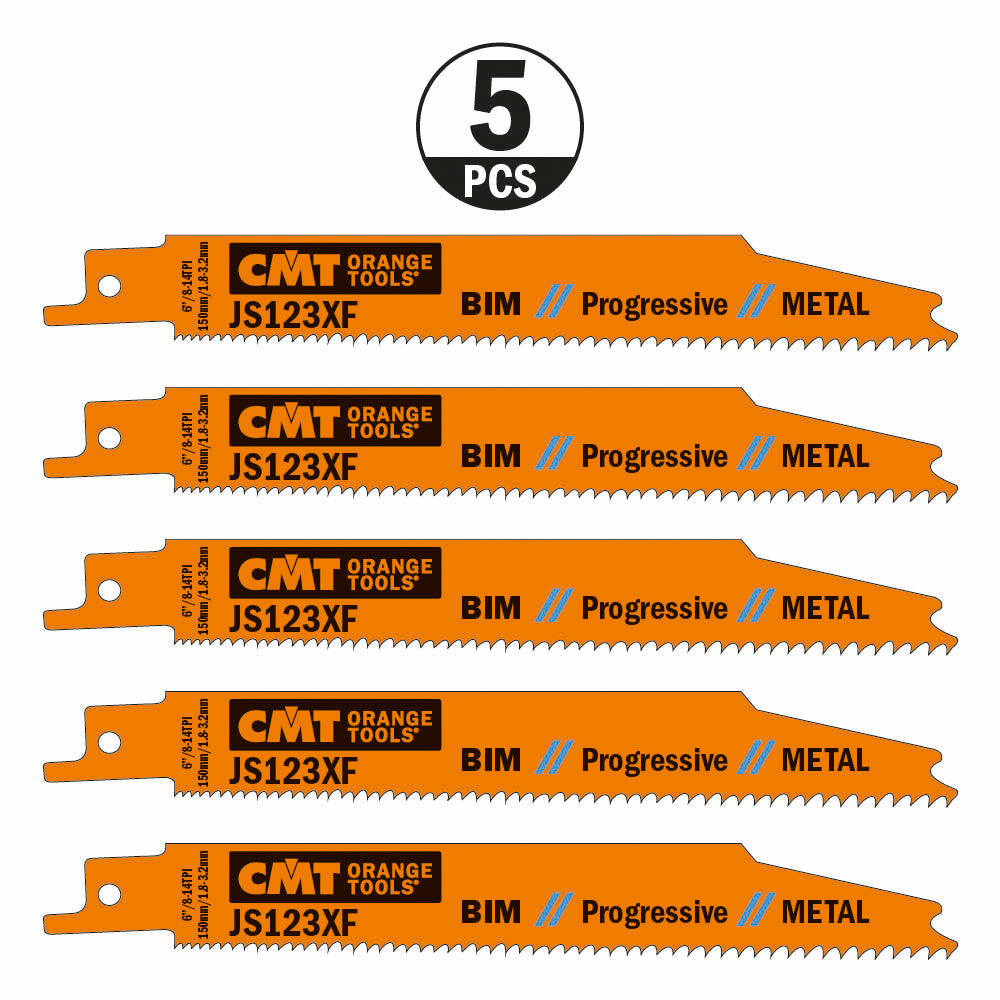 CMT JS123XF-5 RECIPROCATING SAW BLADES for METAL (BIM) 6”x 8-14TPI  (5-PCS.)