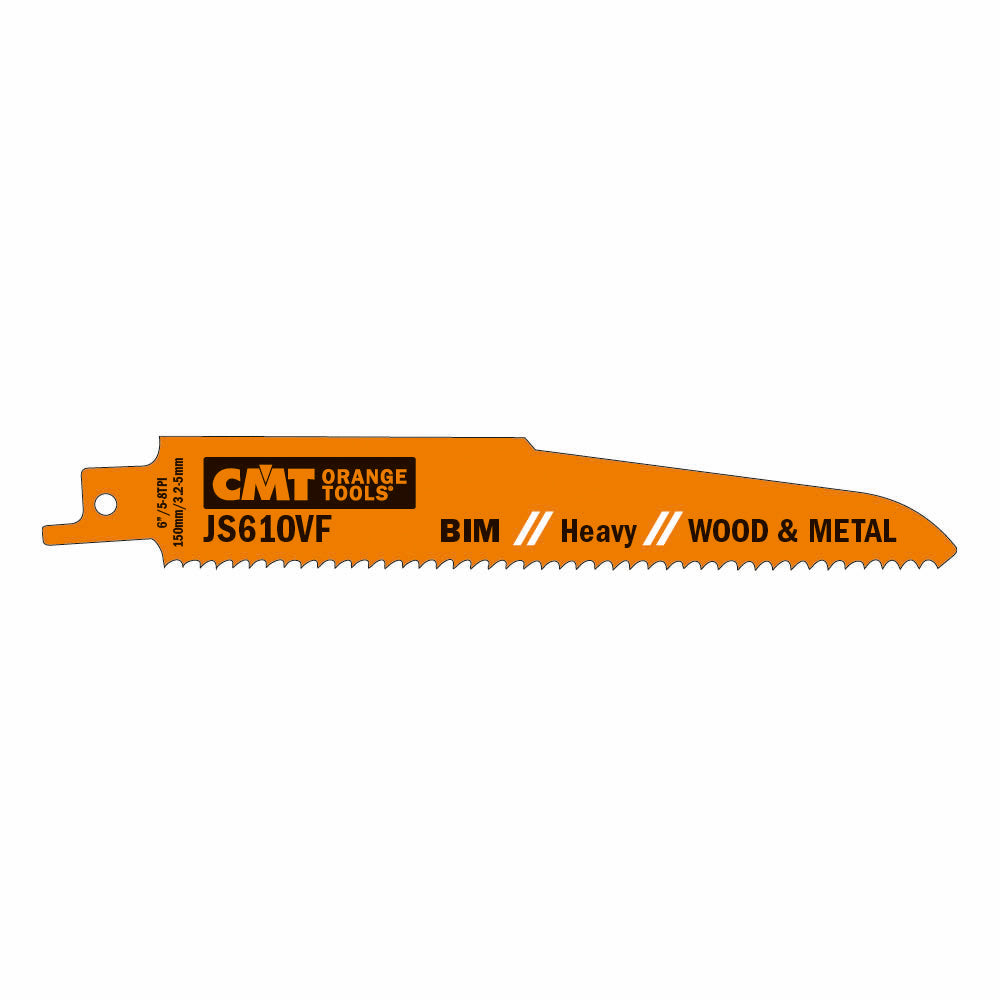 CMT JS610VF-5 RECIPROCATING SAW BLADES for WOOD&METAL (BIM) 6”x 5-8TPI  (5-PCS.)