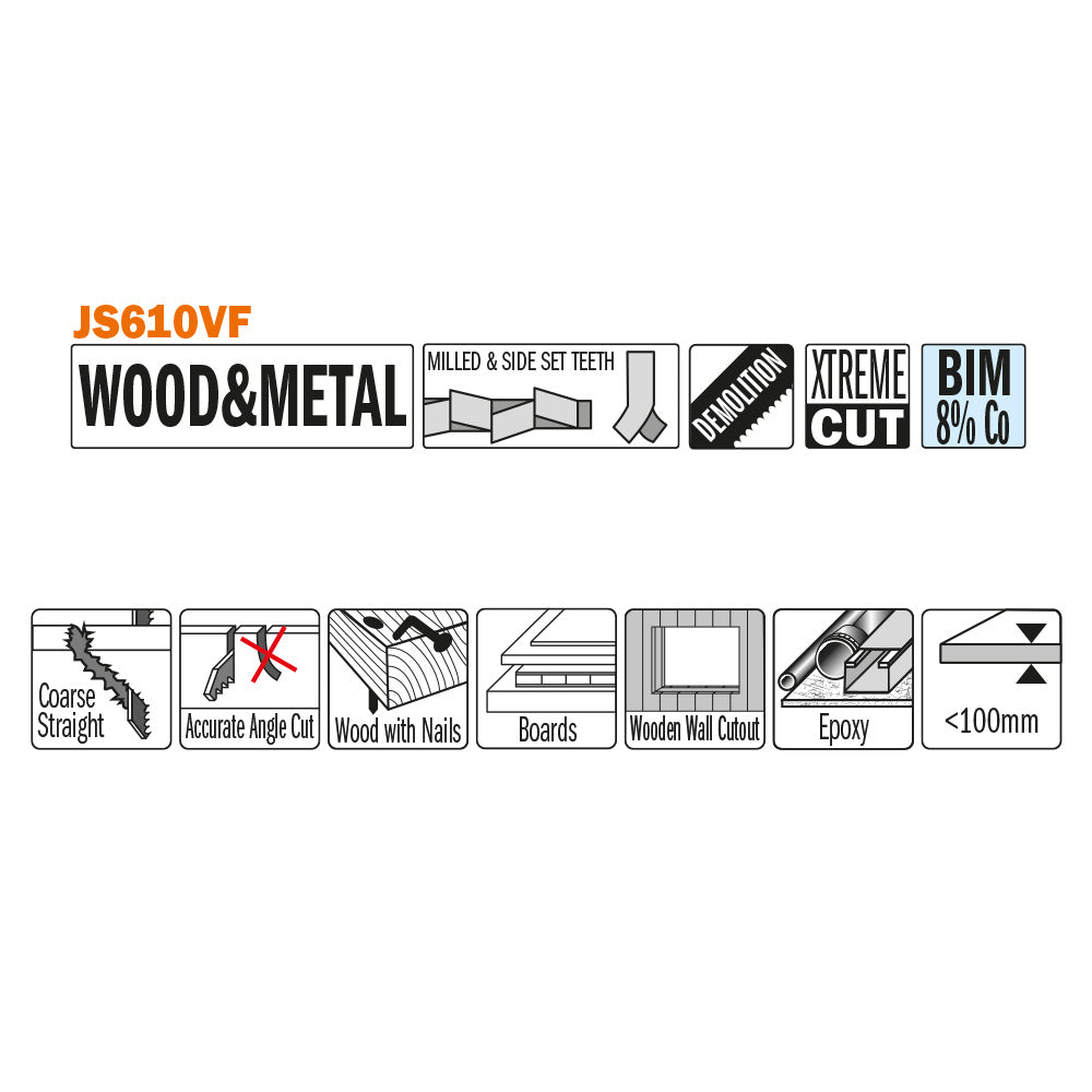 CMT JS610VF-5 RECIPROCATING SAW BLADES for WOOD&METAL (BIM) 6”x 5-8TPI  (5-PCS.)