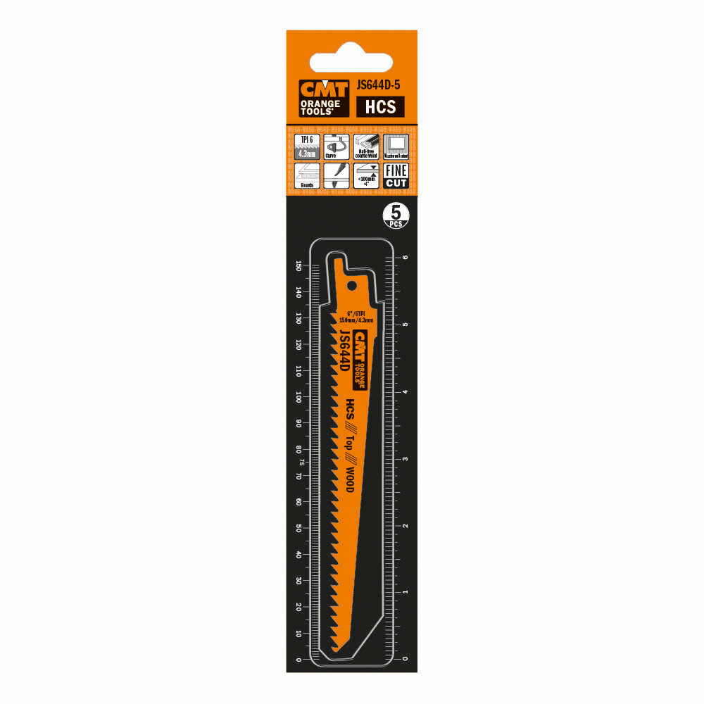 CMT JS644D-5 RECIPROCATING SAW BLADES for WOOD (HCS) 6”x 6TPI  (5-PCS.)