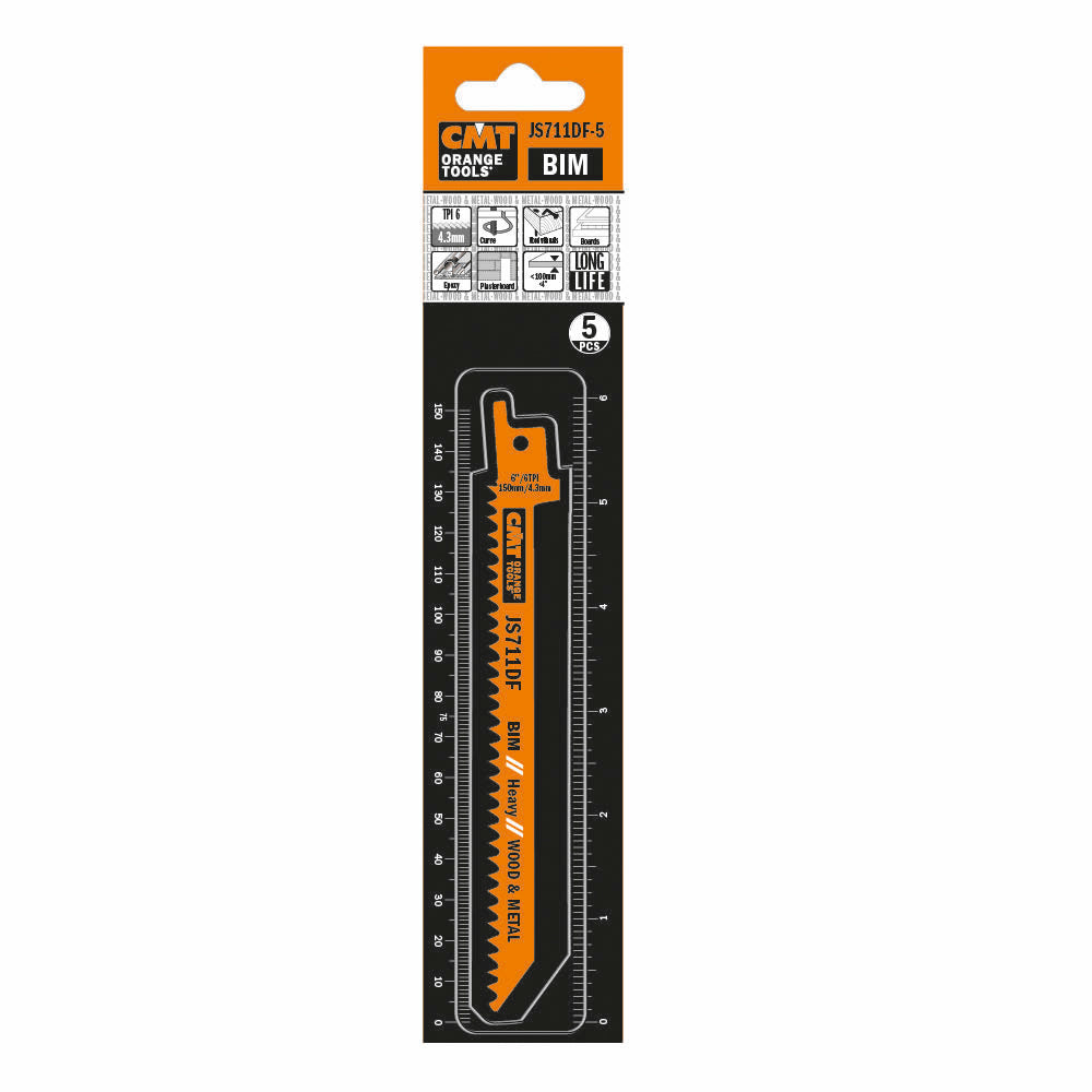 CMT JS711DF-5 RECIPROCATING SAW BLADES for WOOD&METAL (BIM) 6”x 6TPI  (5-PCS.)