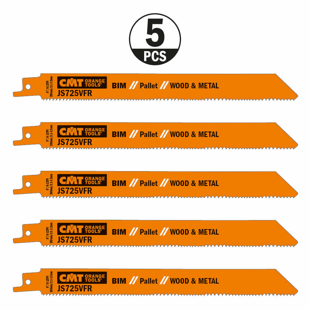 CMT JS725VFR-20 RECIPROCATING SAW BLADES for WOOD&METAL (BIM) 8”x 8-12TPI  (20-PCS.)